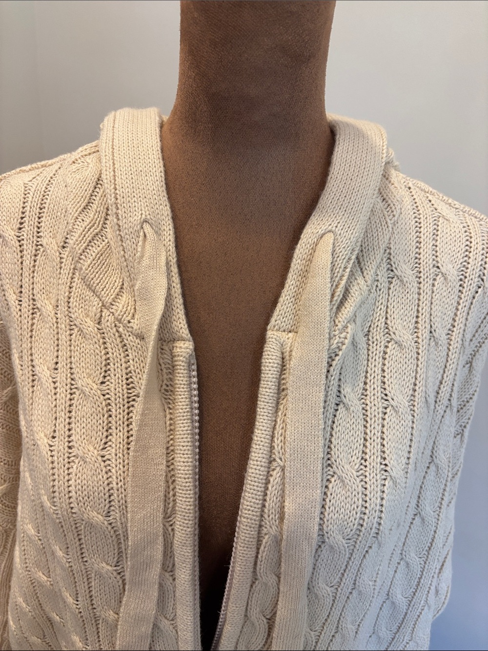 No Boundaries Cream Cable Knit Hooded Zip Cardigan - Picture 2 of 6